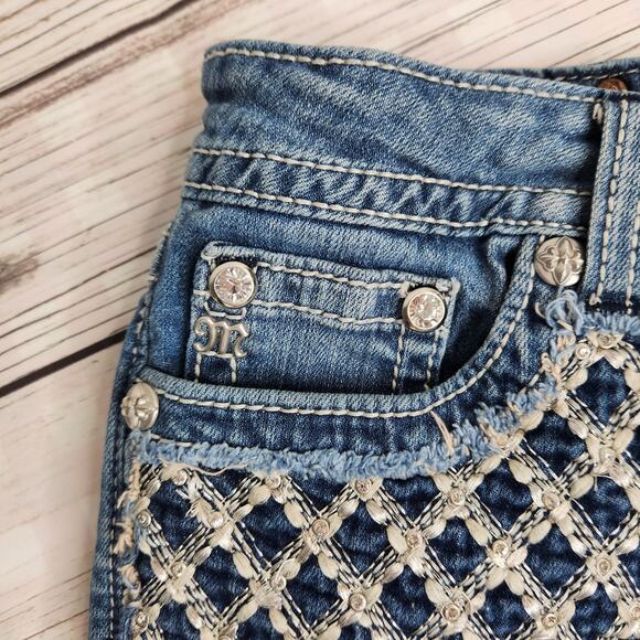 Miss Me Women's Jean Shorts 28 Embellished Med Wash Causal - Picture 9 of 9
